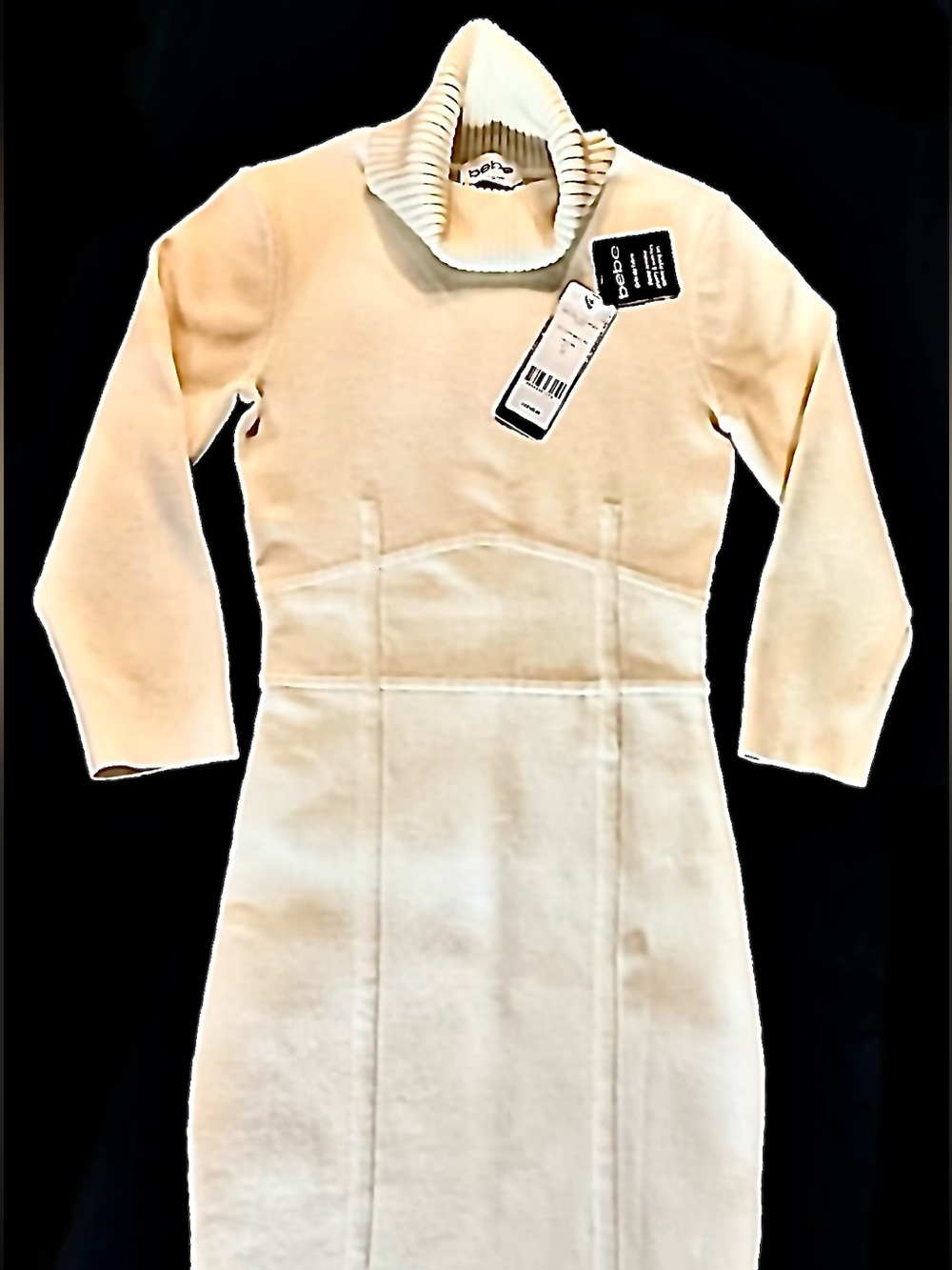 Y2K Bebe Pristine Cream Fitted Sweater Turtleneck Dress (XS)